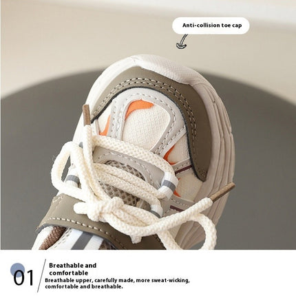 Boys Mesh Sneakers for Kids Non Slip Faux Leather Fashion Running Athletic Shoes