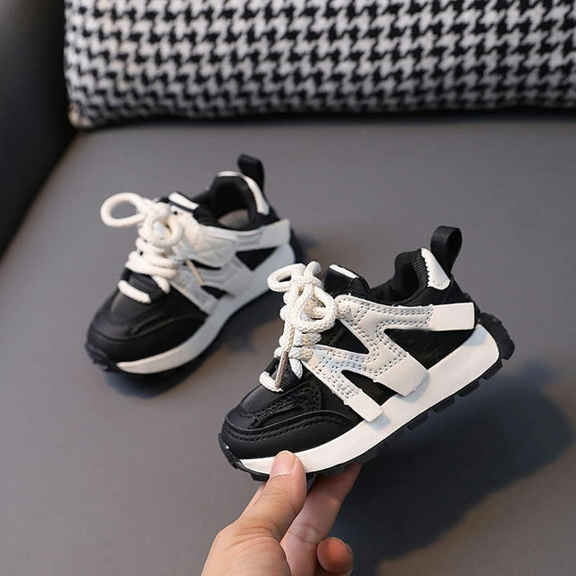 Toddler Boys Faux Leather Spring and Autumn Adjustable Running Sneakers