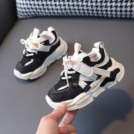 Little Boys Spring and Autumn Mesh Lightweight Faux Leather Sneakers