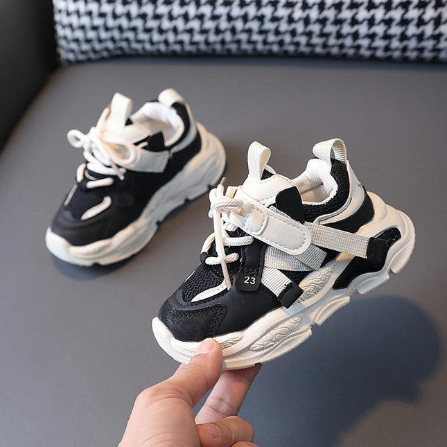 Little Boys Spring and Autumn Mesh Lightweight Faux Leather Sneakers