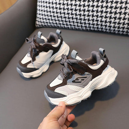 Boys Spring and Autumn Mesh Faux Leather Breathable Sneakers