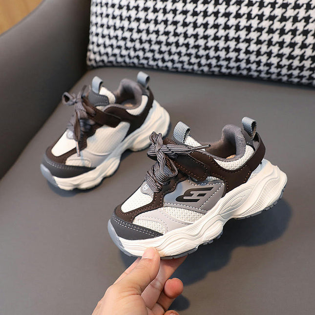 Boys Spring and Autumn Mesh Faux Leather Breathable Sneakers