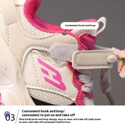 Boys Spring and Autumn Mesh Faux Leather Breathable Sneakers