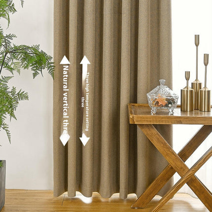 2 Panels Linen Textured Blackout Curtain for Living Room Bedroom Hooks Top