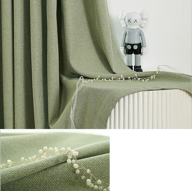 2 Panels Linen Textured Blackout Curtain for Living Room Bedroom Hooks Top