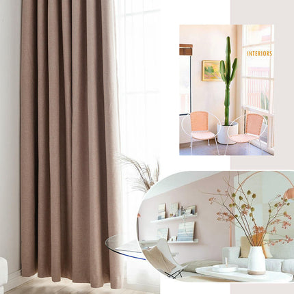100% Blackout Linen Thermal Insulated Blackout Curtains 2 Panels Set Hooks Top