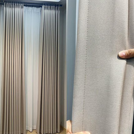 2 Panels Linen Blackout Thermal Insulated Window Drapes for Room Hooks Top