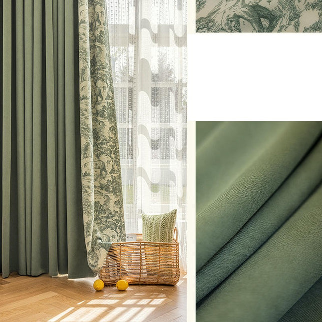 2 Panels Vintage Print Thermal Insulated Blackout Curtains Drapes Hooks Top