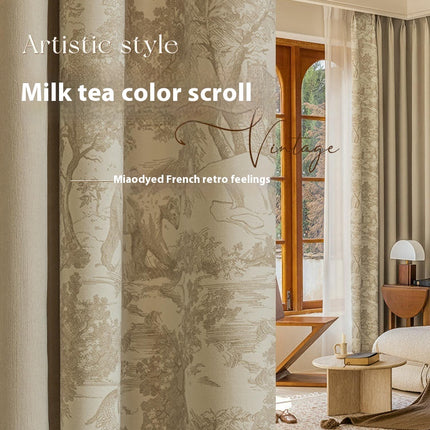 2 Panels Vintage Print Thermal Insulated Blackout Curtains Drapes Hooks Top