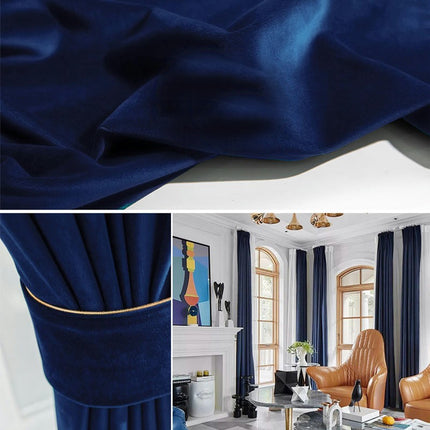 Velvet Blackout Thermal Insulated Curtains 2 Panels for Living Room Hooks Top