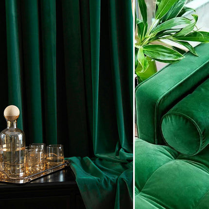 2 Panels Green Velvet Blackout Curtains Drapes for Living Room Grommet Tops
