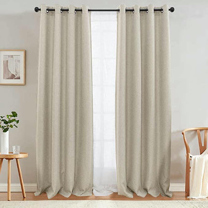 2 Panels Linen Blackout Curtains Curtains for Living Room Bedroom Grommet Tops