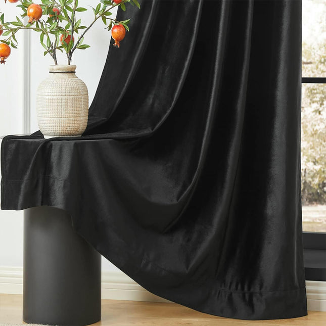 2 Panels Velvet Blackout Curtains Bedroom Thermal Insulated Curtain Rod Pocket