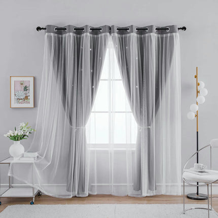 2 Panels Curtains with Sheer,Double Layer Window Treatments/Drapes Grommet Tops