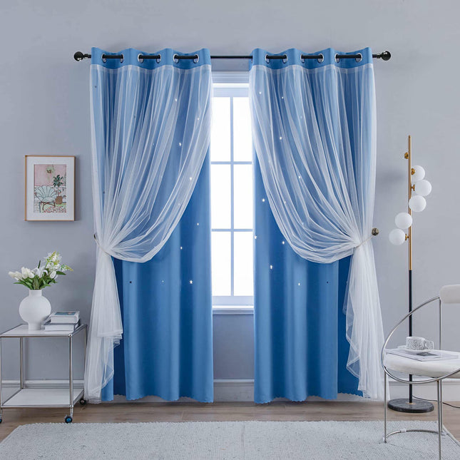 2 Panels Curtains with Sheer,Double Layer Window Treatments/Drapes Grommet Tops