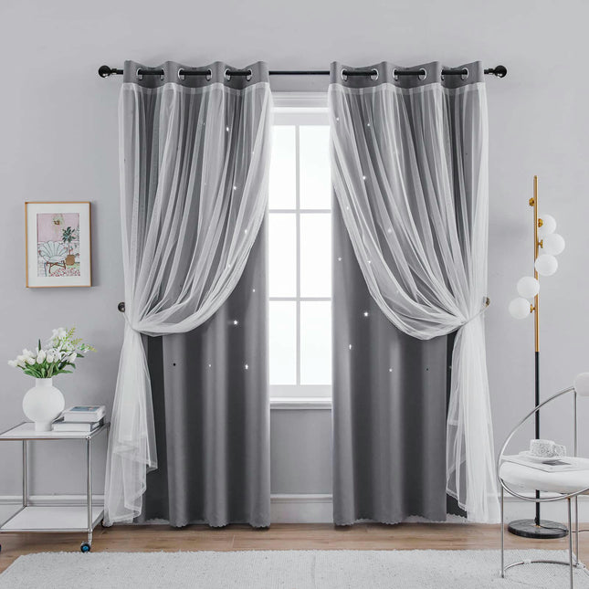 2 Panels Curtains with Sheer,Double Layer Window Treatments/Drapes Grommet Tops
