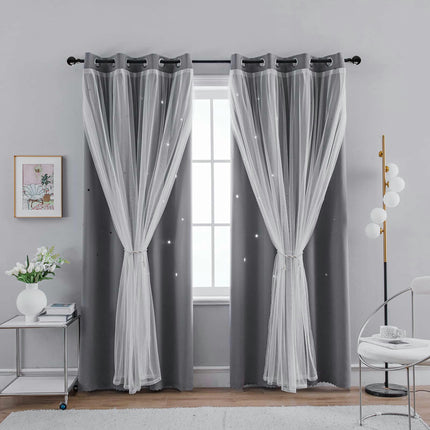 2 Panels Curtains with Sheer,Double Layer Window Treatments/Drapes Grommet Tops