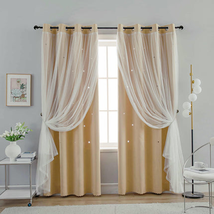 2 Panels Curtains with Sheer,Double Layer Window Treatments/Drapes Grommet Tops