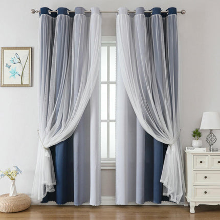 2 Panels Blackout Curtains Gradient Curtains With Sheer Curtains Grommet Tops