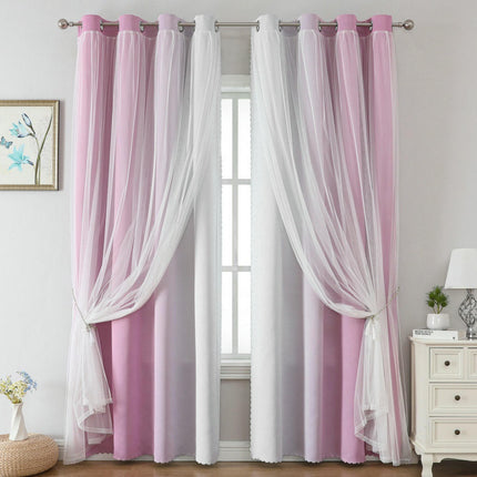 2 Panels Blackout Curtains Gradient Curtains With Sheer Curtains Grommet Tops