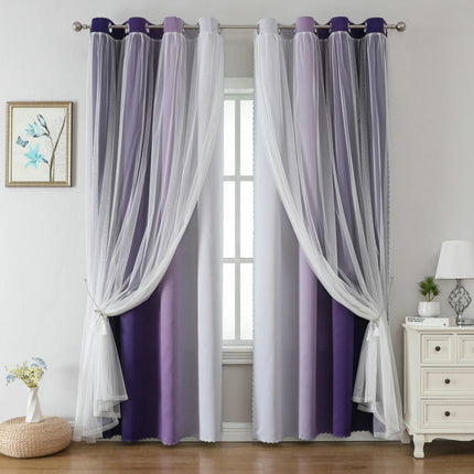 2 Panels Blackout Curtains Gradient Curtains With Sheer Curtains Grommet Tops