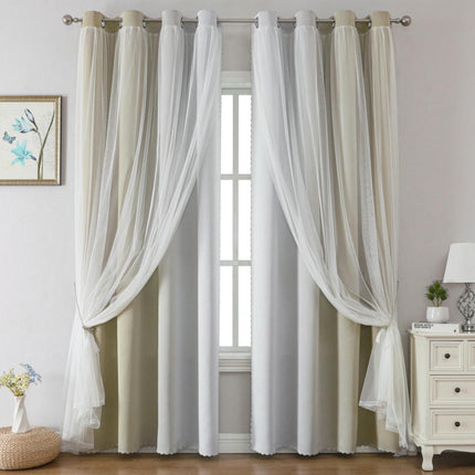 2 Panels Blackout Curtains Gradient Curtains With Sheer Curtains Grommet Tops