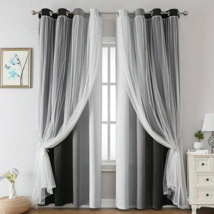 2 Panels Blackout Curtains Gradient Curtains With Sheer Curtains Grommet Tops