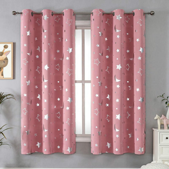 2 Panels Blackout Curtains for Room,Star Blackout Window Drapes Grommet Tops