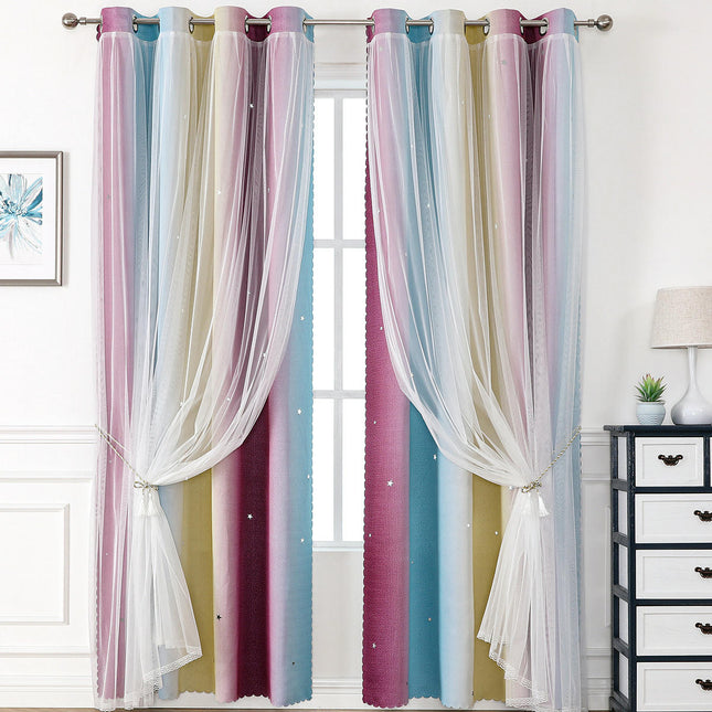 2 Panels Blackout Curtains for Room Star Gradient Window Drapes Grommet Tops 1