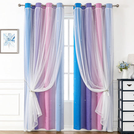2 Panels Blackout Curtains for Room Star Gradient Window Drapes Grommet Tops 1