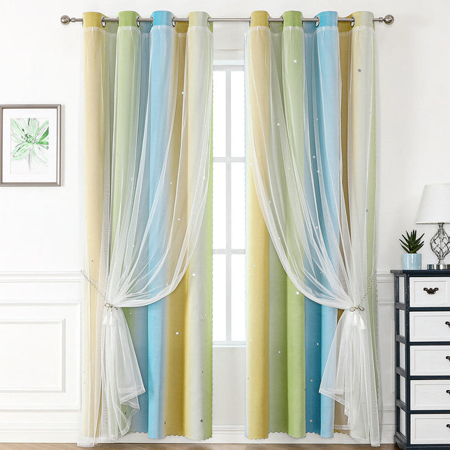 2 Panels Blackout Curtains for Room Star Gradient Window Drapes Grommet Tops