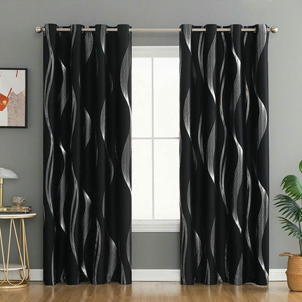 2 Panels Thermal Insulated Blackout Drapes with Gold for Bedroom,Grommet Tops