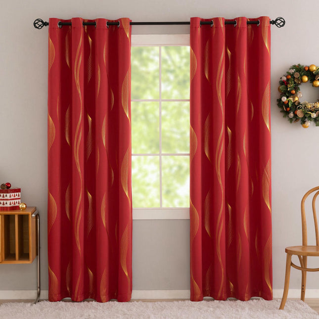 2 Panels Thermal Insulated Blackout Drapes with Gold for Bedroom,Grommet Tops 1