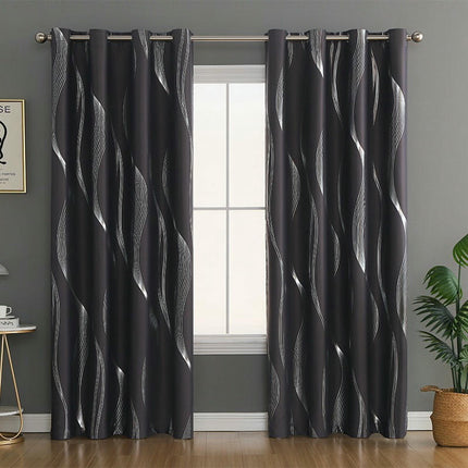 2 Panels Thermal Insulated Blackout Drapes with Gold for Bedroom,Grommet Tops