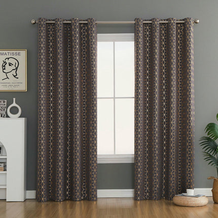 2 Panels Thermal Insulated Blackout Drapes with Gold for Bedroom,Grommet Tops