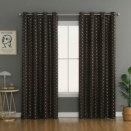 2 Panels Thermal Insulated Blackout Drapes with Gold for Bedroom,Grommet Tops