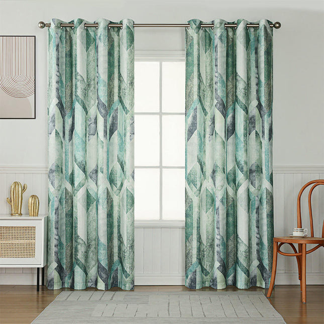 2 Panels Geometric Curtains for Living Room Bedroom Window Drapes Grommet Tops