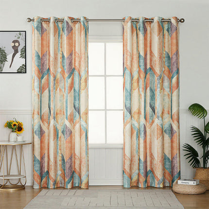2 Panels Geometric Curtains for Living Room Bedroom Window Drapes Grommet Tops