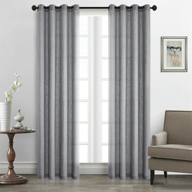 Natural Linen Semi Sheer Curtains for Living Room Curtains 2 Panels Grommet Tops
