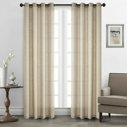 Natural Linen Semi Sheer Curtains for Living Room Curtains 2 Panels Grommet Tops
