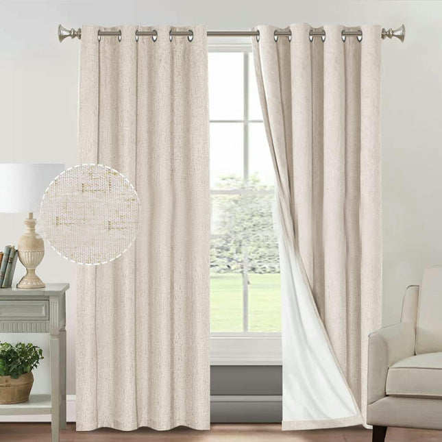 2 Panels Linen Blackout Thermal Insulated Curtain Panels Grommet Tops