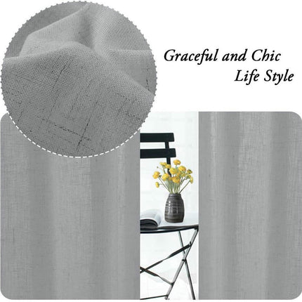 2 Panels Semi Sheer Window Linen Blackout Curtains for Living Room Suspender