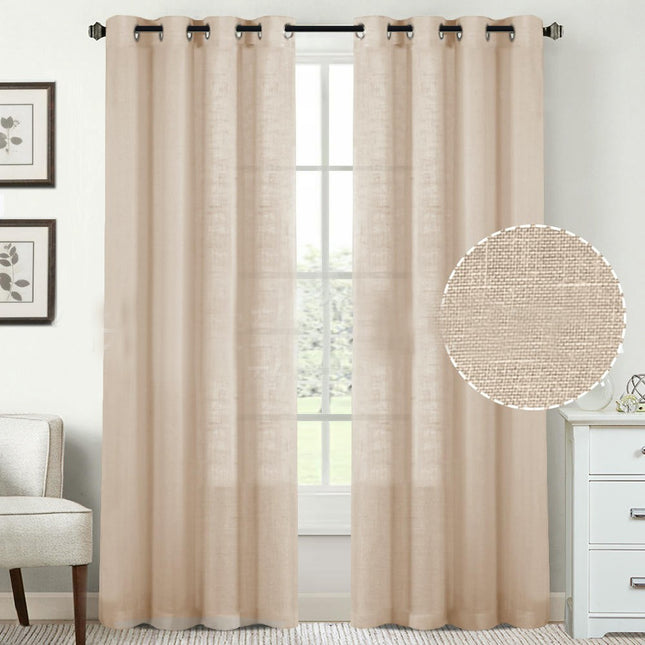 2 Panels Linen Blackout Curtains for Bedroom/Living Room Curtains Grommet Tops