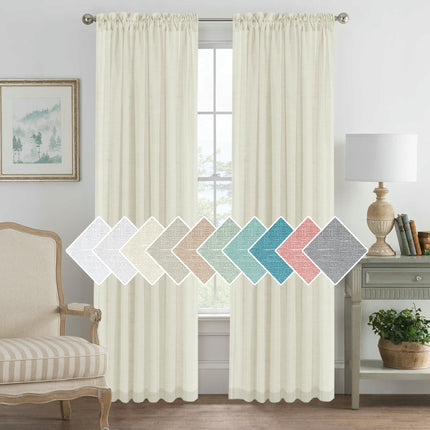 2 Panels Linen Semi Sheer Window Blackout Insulating Curtains Rod Pocket