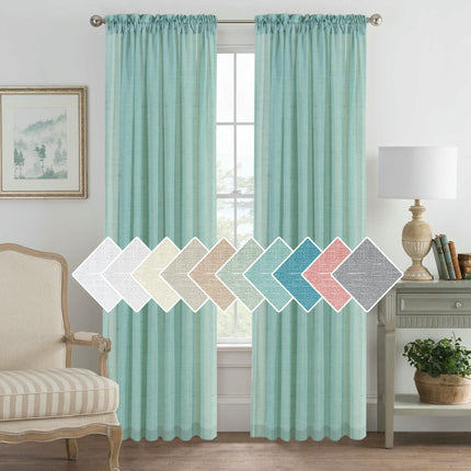 2 Panels Linen Semi Sheer Window Blackout Insulating Curtains Rod Pocket