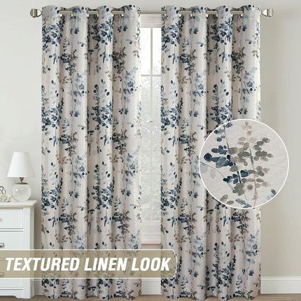 2 Panels Floral Window Curtains Darkening Light Filtering Curtain Grommet Tops