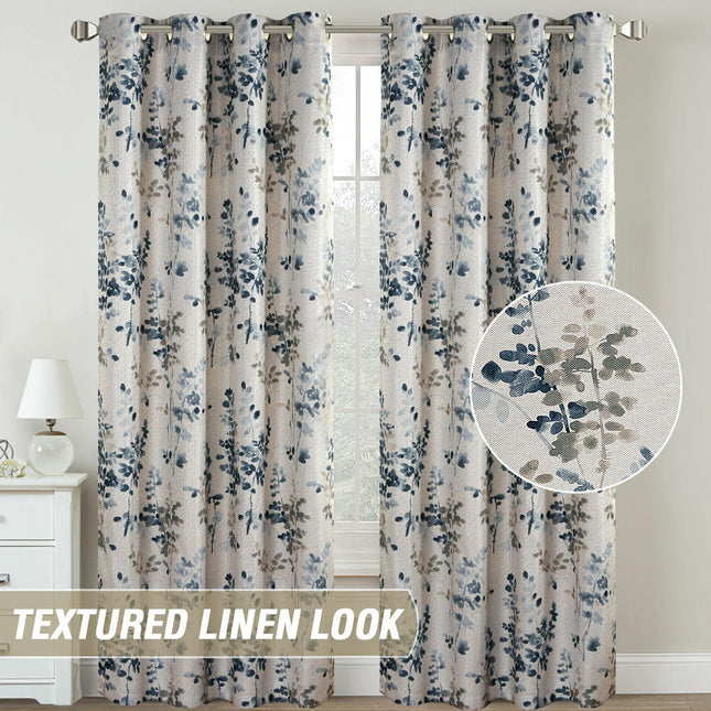 2 Panels Floral Window Curtains Darkening Light Filtering Curtain Grommet Tops