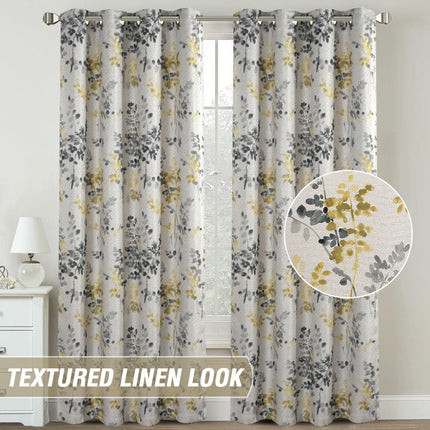 2 Panels Floral Window Curtains Darkening Light Filtering Curtain Grommet Tops