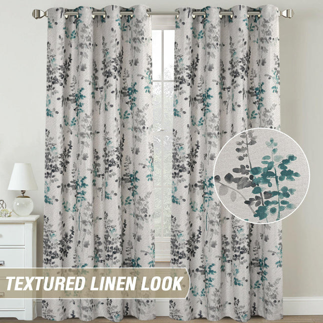 2 Panels Floral Window Curtains Darkening Light Filtering Curtain Grommet Tops