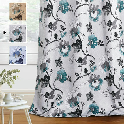 2 Panels Floral Blackout Thermal Curtains with Liner Curtains Grommet Tops
